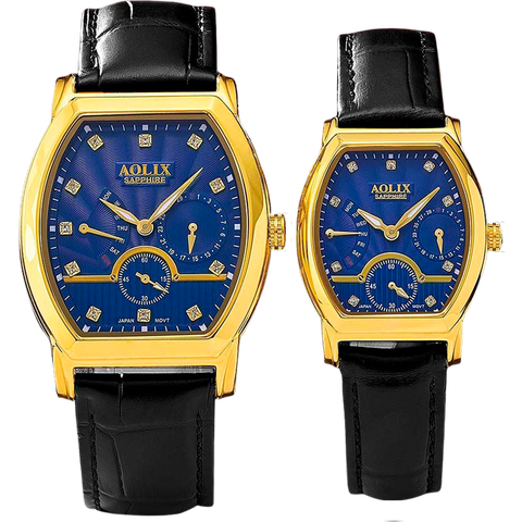 đồng hồ đôi dây da aolix al-7091