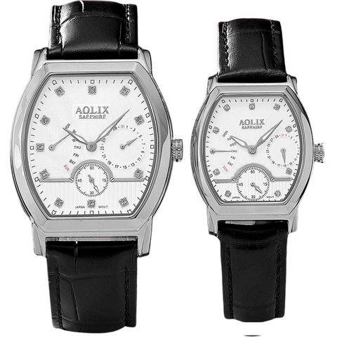 đồng hồ đôi dây da aolix al-7091