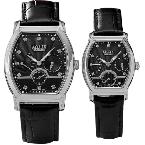 đồng hồ đôi dây da aolix al-7091