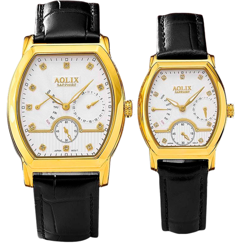 đồng hồ đôi dây da aolix al-7091