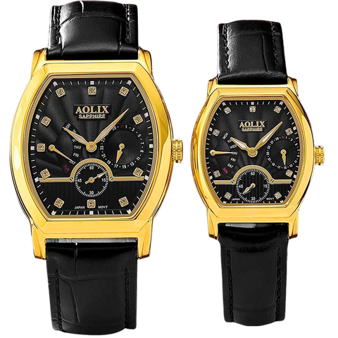 đồng hồ đôi dây da aolix al-7091