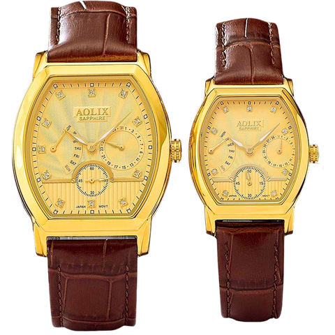 đồng hồ đôi dây da aolix al-7091