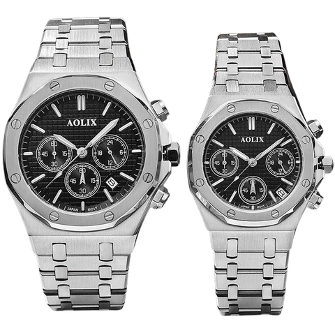 đồng hồ đôi dây thép chronograph 6 kim al-7092