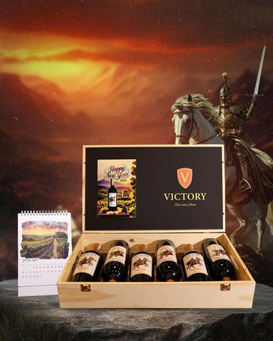  Combo 6 chai rượu vang Victory Shiraz Premium + hộp gỗ 