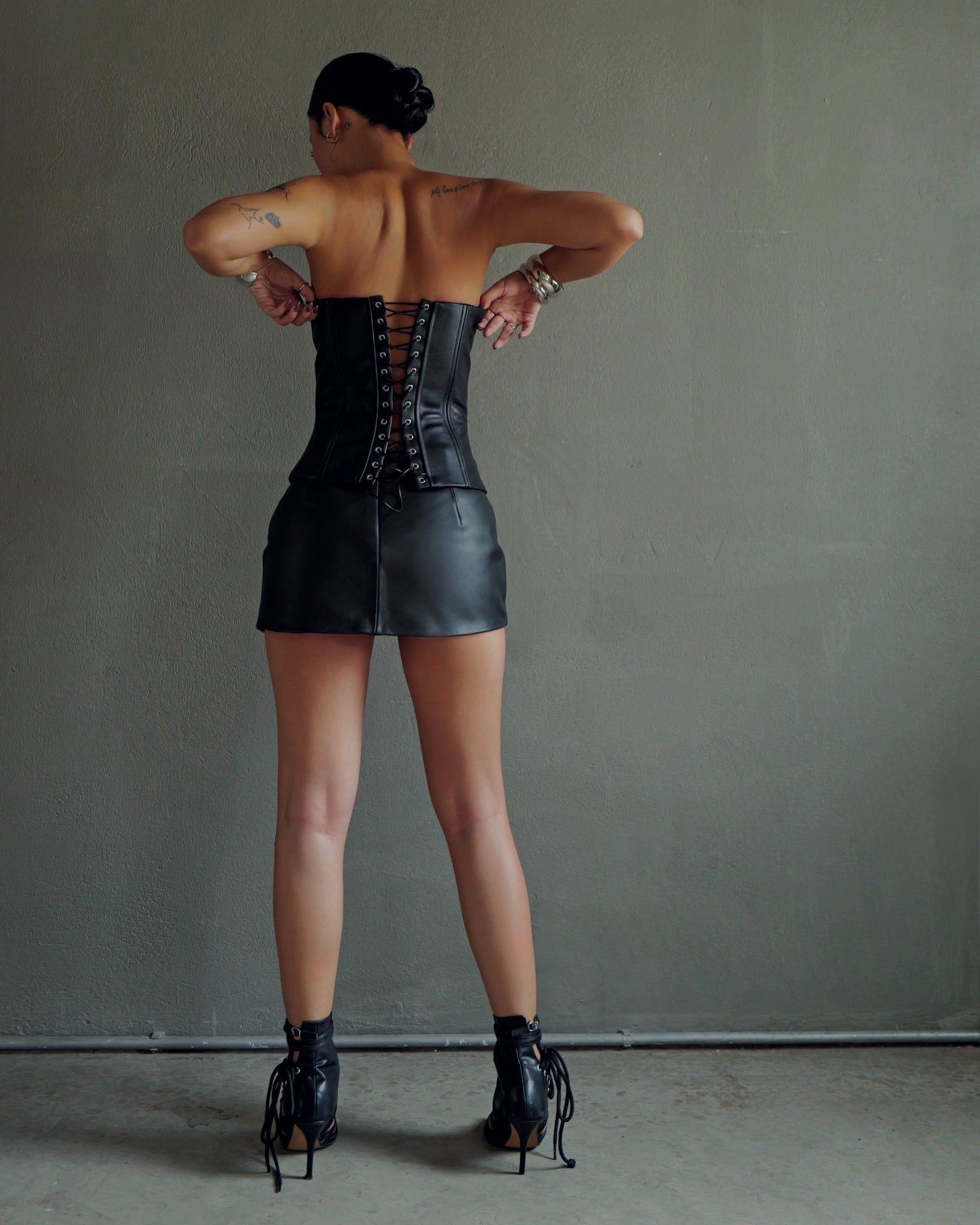 Mini Slit Leather Skirt