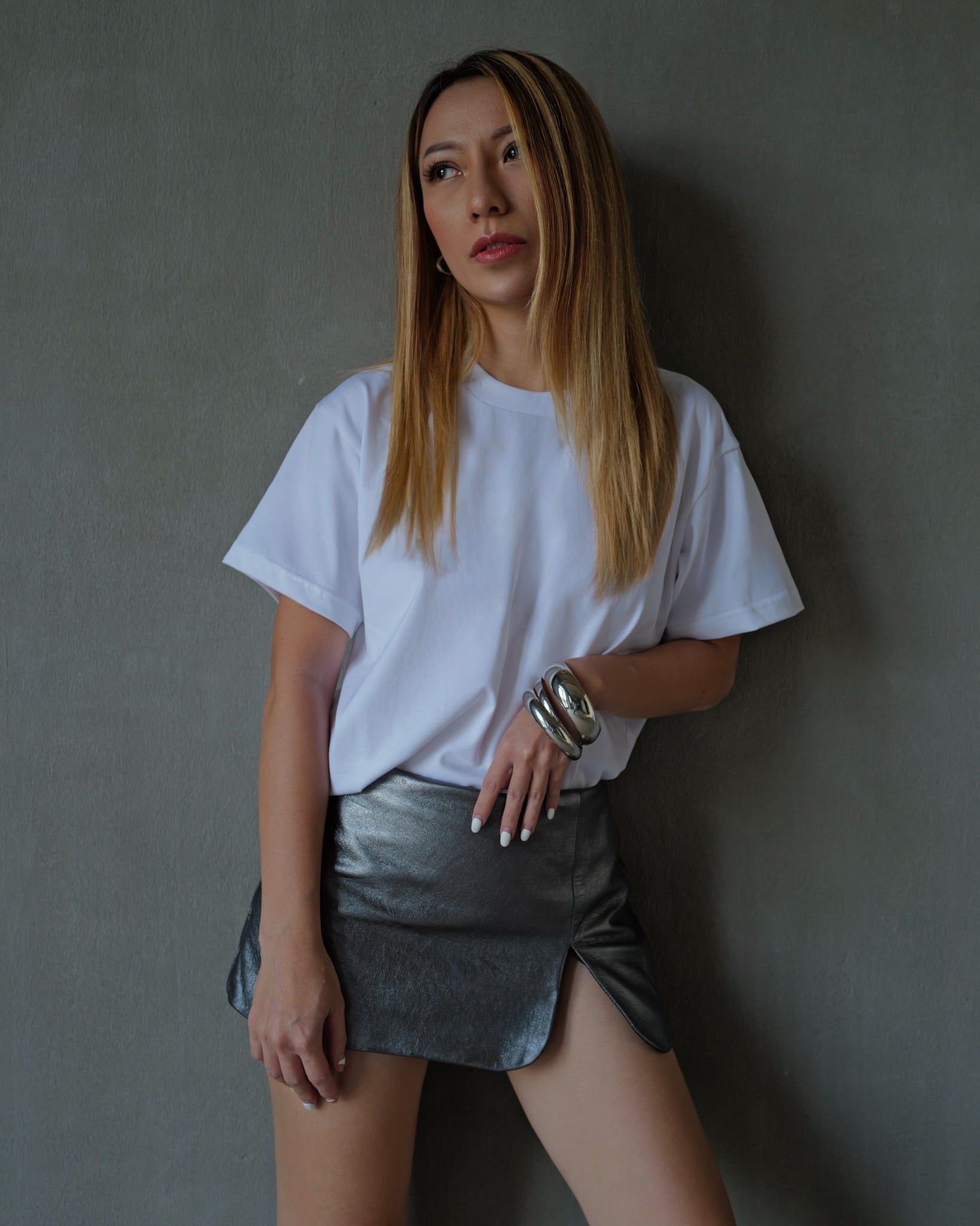 Mini Slit Leather Skirt