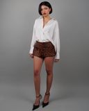 Leopard-Print Mini Leather Skirt