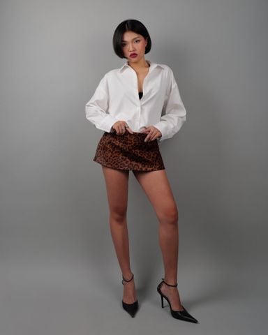  Leopard-Print Mini Leather Skirt 