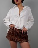 Leopard-Print Mini Leather Skirt