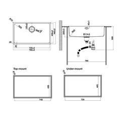 Chậu rửa chén Hafele 760mm HS25-SSN1S-760 màu Đen 567.24.483