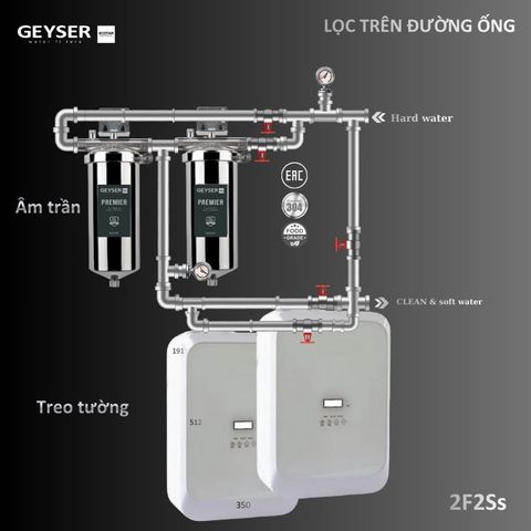 Lọc tổng đầu nguồn trên đường ống lắp âm trần cho căn hộ chung cư Geyser Ecotar 2F2Ss
