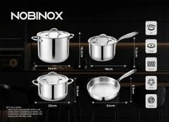 BỘ NỒI CHẢO QUÁNH INOX 4 MÓN NOBINOX GUN NX500