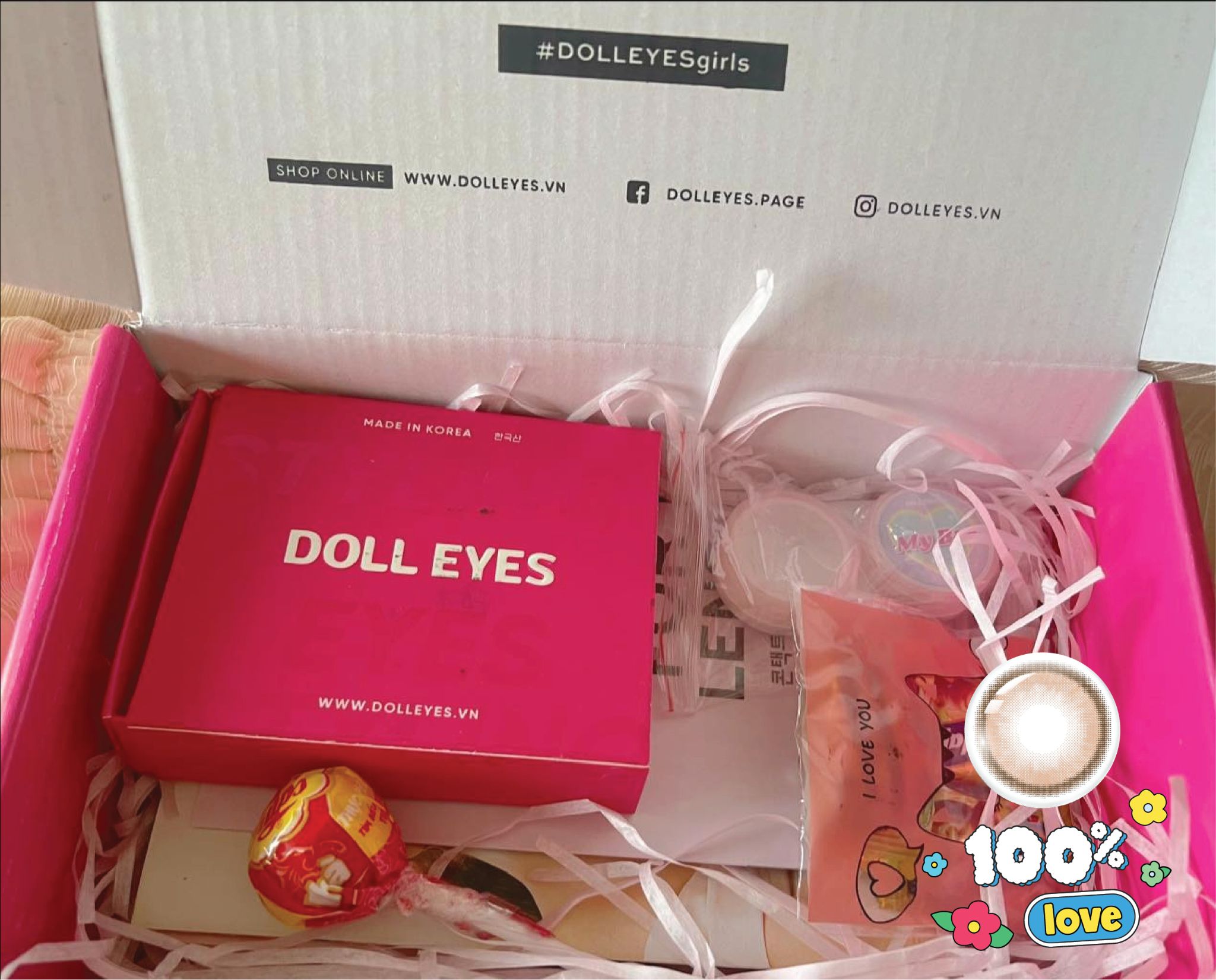  Kính áp tròng DOLL EYES - 100% LOVE - Nắng Khói 