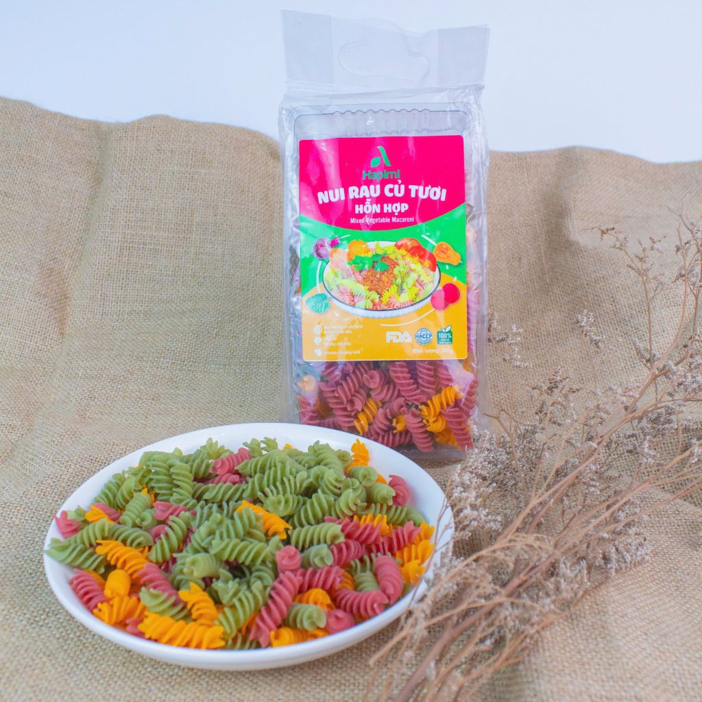 Nui Rau Củ Tươi Hỗn Hợp Hapimi 300g - Thực Phẩm Bổ Sung Dinh Dưỡng Cho Cả Gia Đình, Người Ăn Chay, Ăn Kiêng, Giảm Cân, Thực Dưỡng, Eat Clean, Healthy (Bún, Phở, Gạo, Mì, Nui)