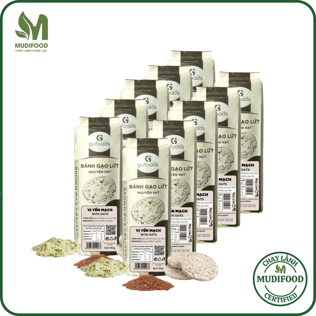 [Vị Yến Mạch] - Bánh Gạo Lứt Ăn Kiêng GUfoods 170g - Thực Phẩm Bổ Sung Dinh Dưỡng Cho Người Tiểu Đường, Người Ăn Chay, Ăn Kiêng, Giảm Cân, Tập Gym, Eat Clean, Hàm Lượng Chất Xơ Cao (Bánh Và Snack Healthy)