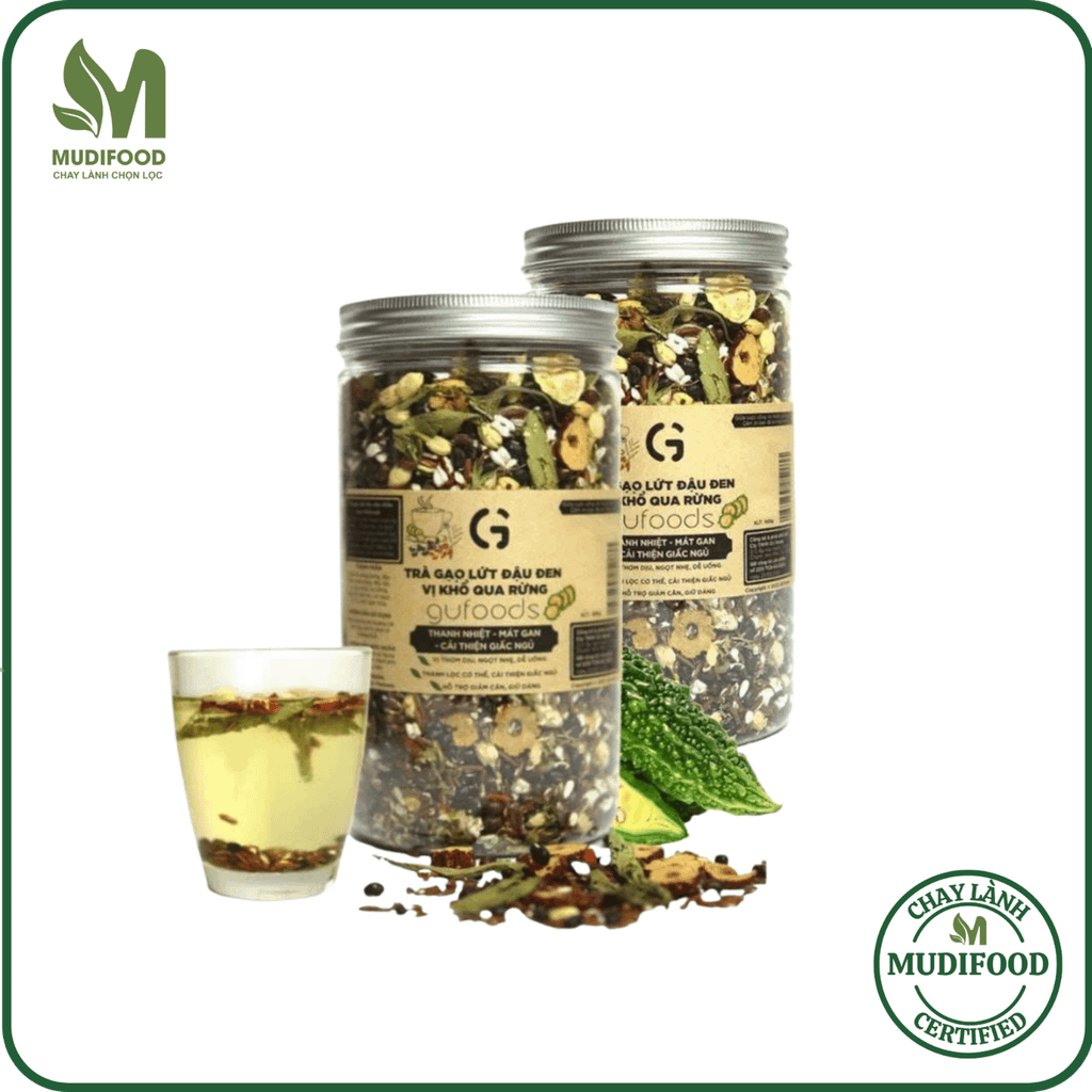 [Vị Khổ Qua Rừng] - Trà Gạo Lứt Đậu Đen GUfoods Hũ 500g - Thanh Nhiệt, Mát Gan, Cải Thiện Giấc Ngủ, Tốt Cho Tim Mạch, Giảm Cân, Eatclean, Healthy (Trà)