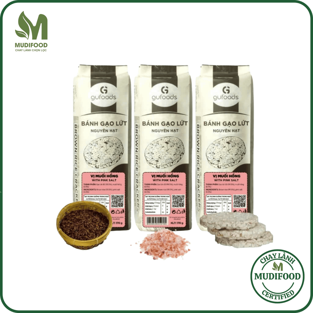 [Vị Muối Hồng] - Bánh Gạo Lứt Ăn Kiêng GUfoods 170g - Thực Phẩm Bổ Sung Dinh Dưỡng Cho Người Tiểu Đường, Người Ăn Chay, Ăn Kiêng, Giảm Cân, Tập Gym, Eat Clean, Hàm Lượng Chất Xơ Cao (Bánh Và Snack Healthy)