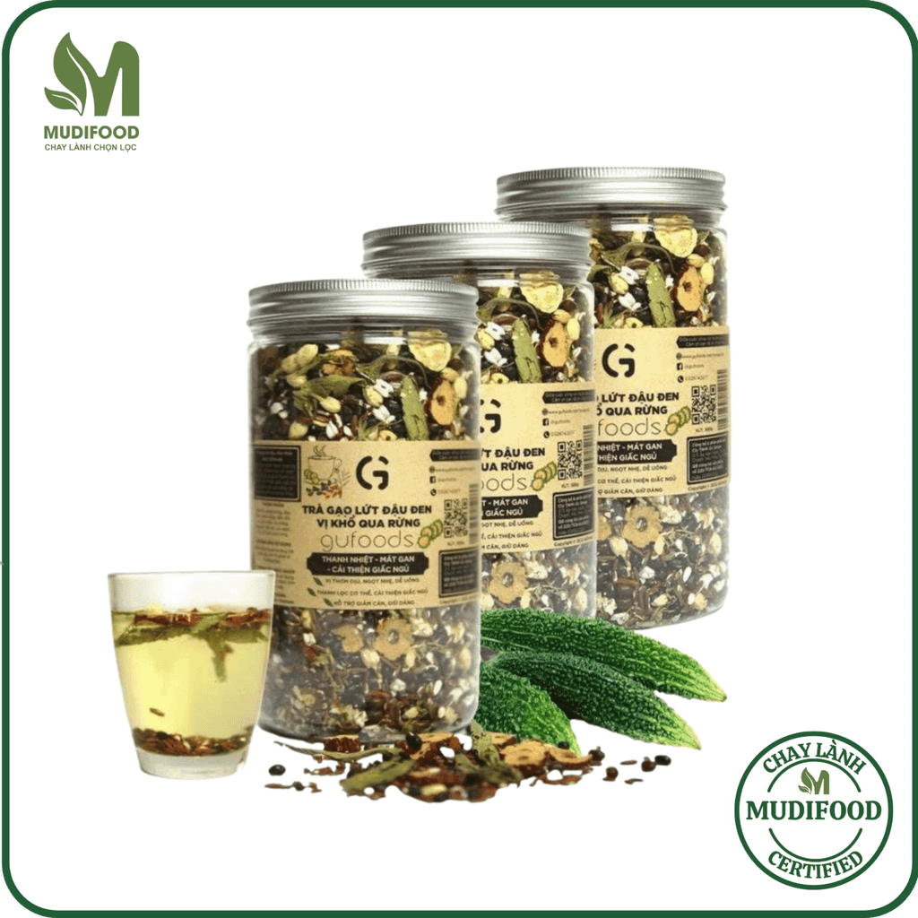 [Vị Khổ Qua Rừng] - Trà Gạo Lứt Đậu Đen GUfoods Hũ 500g - Thanh Nhiệt, Mát Gan, Cải Thiện Giấc Ngủ, Tốt Cho Tim Mạch, Giảm Cân, Eatclean, Healthy (Trà)