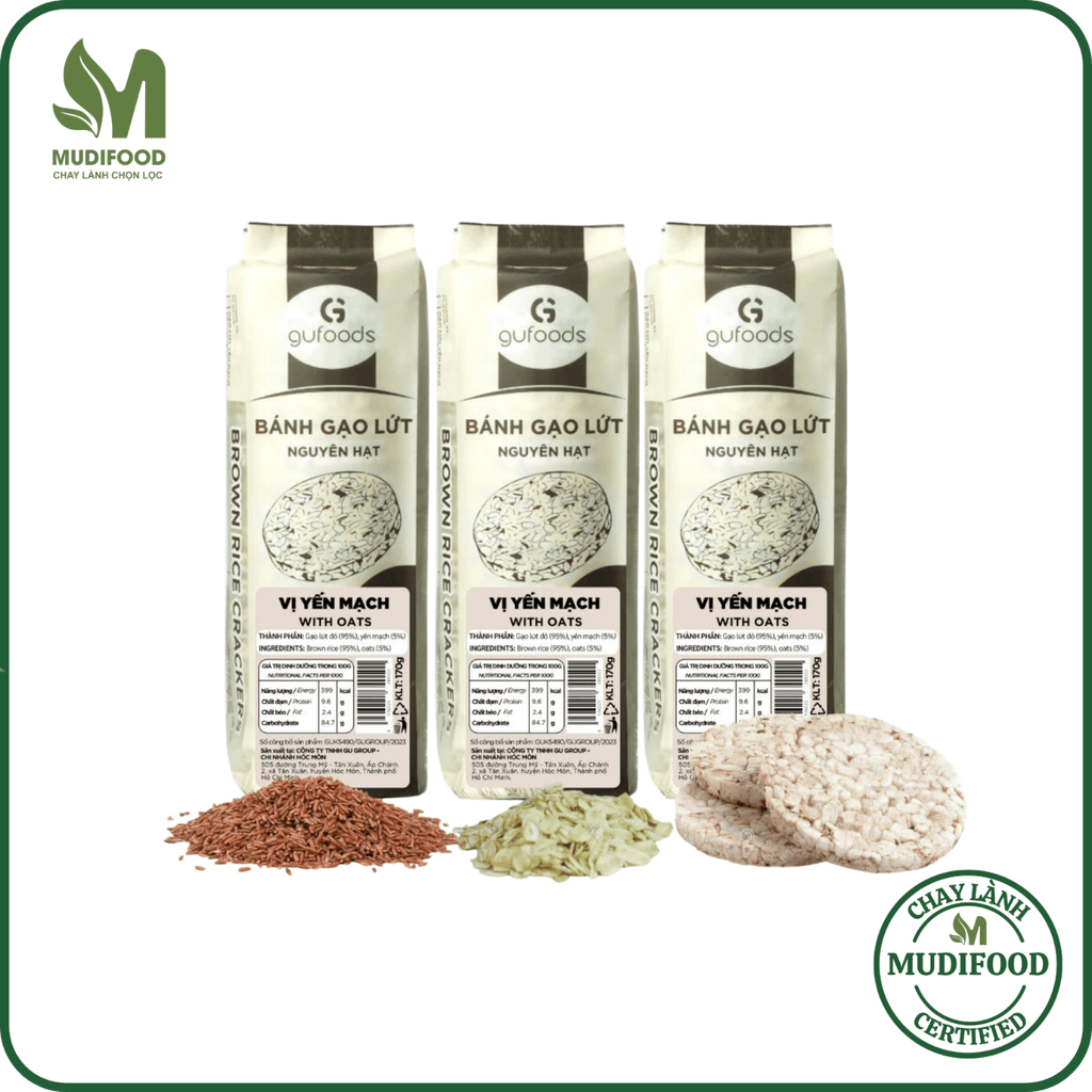 [Vị Yến Mạch] - Bánh Gạo Lứt Ăn Kiêng GUfoods 170g - Thực Phẩm Bổ Sung Dinh Dưỡng Cho Người Tiểu Đường, Người Ăn Chay, Ăn Kiêng, Giảm Cân, Tập Gym, Eat Clean, Hàm Lượng Chất Xơ Cao (Bánh Và Snack Healthy)