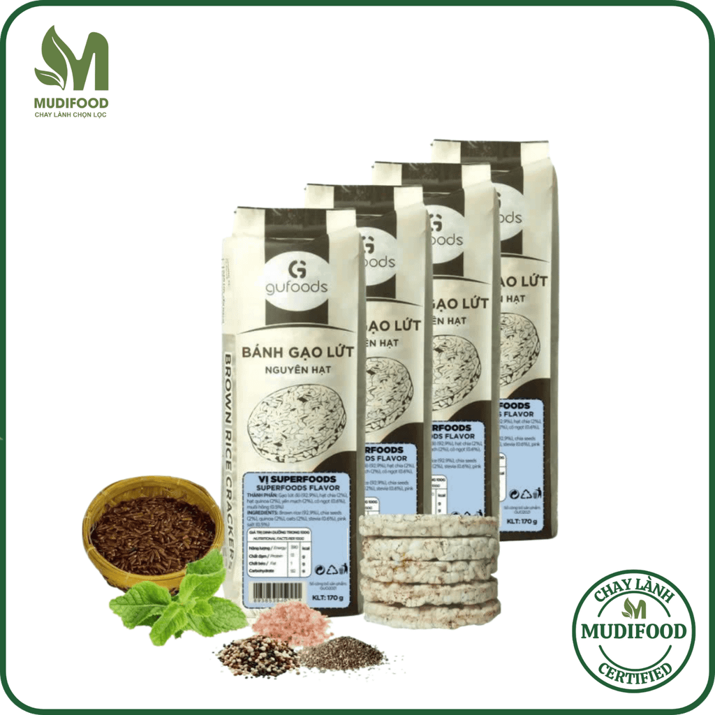 [Vị Superfoods] - Bánh Gạo Lứt Mix Superfoods GUfoods 170g/ 300g - Thực Phẩm Bổ Sung Dinh Dưỡng Cho Mẹ Bầu, Sau Sinh, Người Ăn Chay, Ăn Kiêng, Giảm Cân, Tập Gym, Eat Clean, Hàm Lượng Giàu Protein Và Chất Xơ (Bánh Và Snack Healthy)