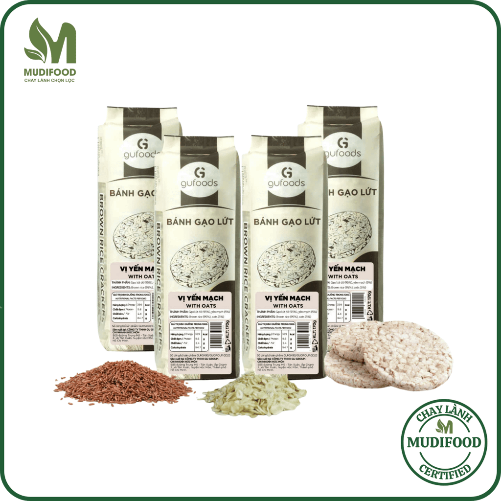 [Vị Yến Mạch] - Bánh Gạo Lứt Ăn Kiêng GUfoods 170g - Thực Phẩm Bổ Sung Dinh Dưỡng Cho Người Tiểu Đường, Người Ăn Chay, Ăn Kiêng, Giảm Cân, Tập Gym, Eat Clean, Hàm Lượng Chất Xơ Cao (Bánh Và Snack Healthy)