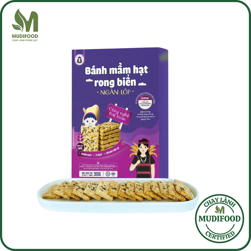 Bánh Mầm Hạt Rong Biển Bh.Nong Hộp 300g - Thực Phẩm Bổ Sung Dinh Dưỡng Cho Người Tiểu Đường, Người Ăn Chay, Ăn Kiêng, Giảm Cân, Tập Gym, Eat Clean, Hàm Lượng Chất Xơ Cao (Bánh Và Snack Healthy)