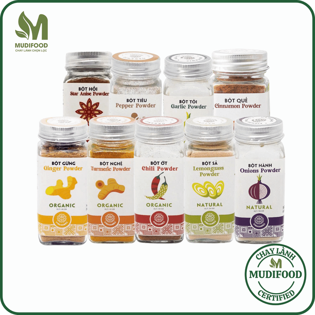 Bột Gia Vị Hữu Cơ Vinasamex 50g - Thực Phẩm Bổ Sung Dinh Dưỡng Cho Cả Gia Đình, Người Tiểu Đường, Ăn Kiêng, Ăn Chay, Gia Vị Cho Những Bữa Ăn Tròn Vị, Tẩm Uớp Món Ăn (GV)