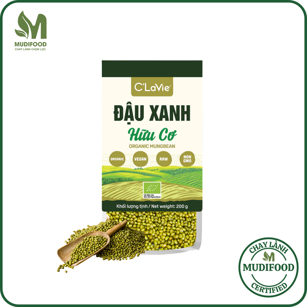 Đậu Xanh Hữu Cơ C'Lavie 200g - Thực Phẩm Bổ Sung Dinh Dưỡng Cho Mẹ Bầu, Sau Sinh, Người Già, Người Tiểu Đường, Ăn Chay, Ăn Kiêng, Eat Clean, Healthy, Tốt Cho Tim Mạch, Dùng Nấu Sữa Hạt, Chè, Cháo Ăn Dặm Cho Bé (ĐTV, CX, Hạt Và Đậu)