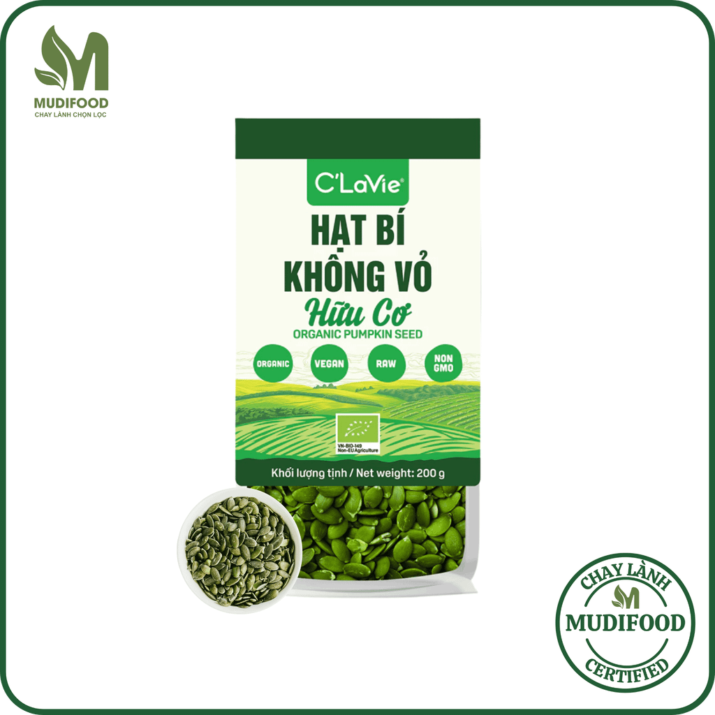 Hạt Bí Không Vỏ Hữu Cơ C'Lavie 200g - Thực Phẩm Bổ Sung Dinh Dưỡng Cho Mẹ Bầu, Sau Sinh, Người Già, Người Tiểu Đường, Ăn Chay, Ăn Kiêng, Eat Clean, Healthy, Tốt Cho Tim Mạch, Dùng Nấu Sữa Hạt, Ngũ Cốc Ăn Dặm, Ăn Vặt Làm Bánh (ĐTV, CBCL, Hạt Và Đậu)