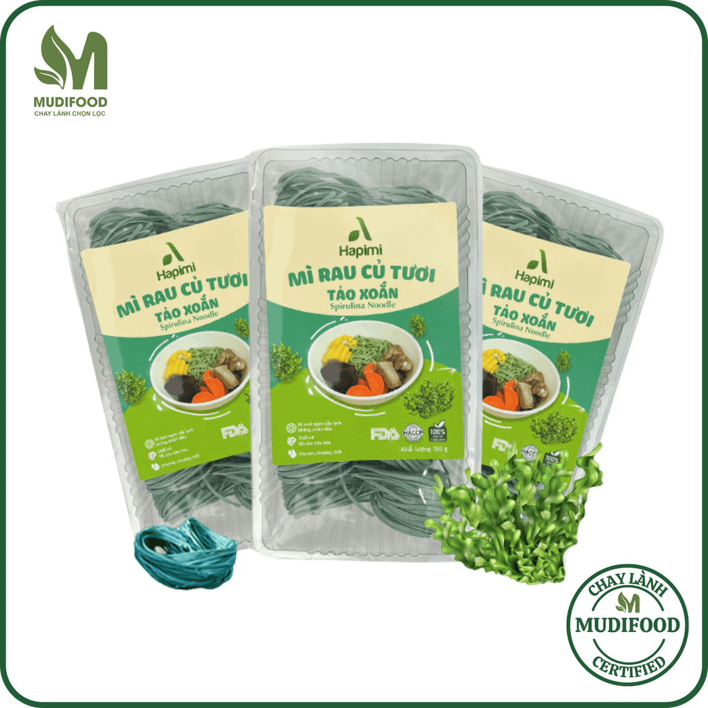 Mì Tảo Xoắn Hapimi 180g - Thực Phẩm Bổ Sung Dinh Dưỡng Cho Cả Gia Đình, Người Ăn Chay, Ăn Kiêng, Giảm Cân, Thực Dưỡng, Eat Clean, Healthy (Bún, Phở, Gạo, Mì, Nui)