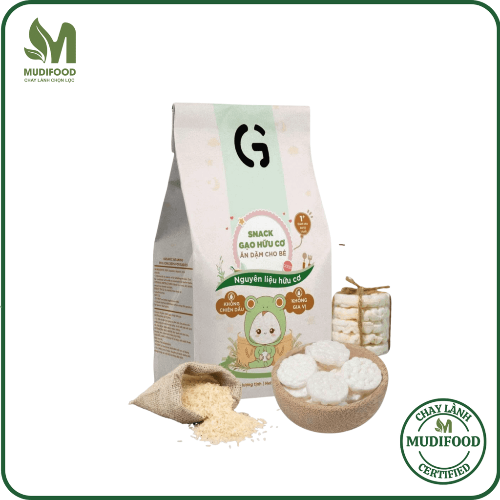 Bánh Snack Ăn Dặm Hữu Cơ Cho Bé GUfoods 40g - Thành Phần Gạo Organic, Không Gia Vị, Dễ Tiêu Hoá, Phù Hợp Cho bé Từ 1 Tuổi (Bánh, Snack, Hạt Và Trà)