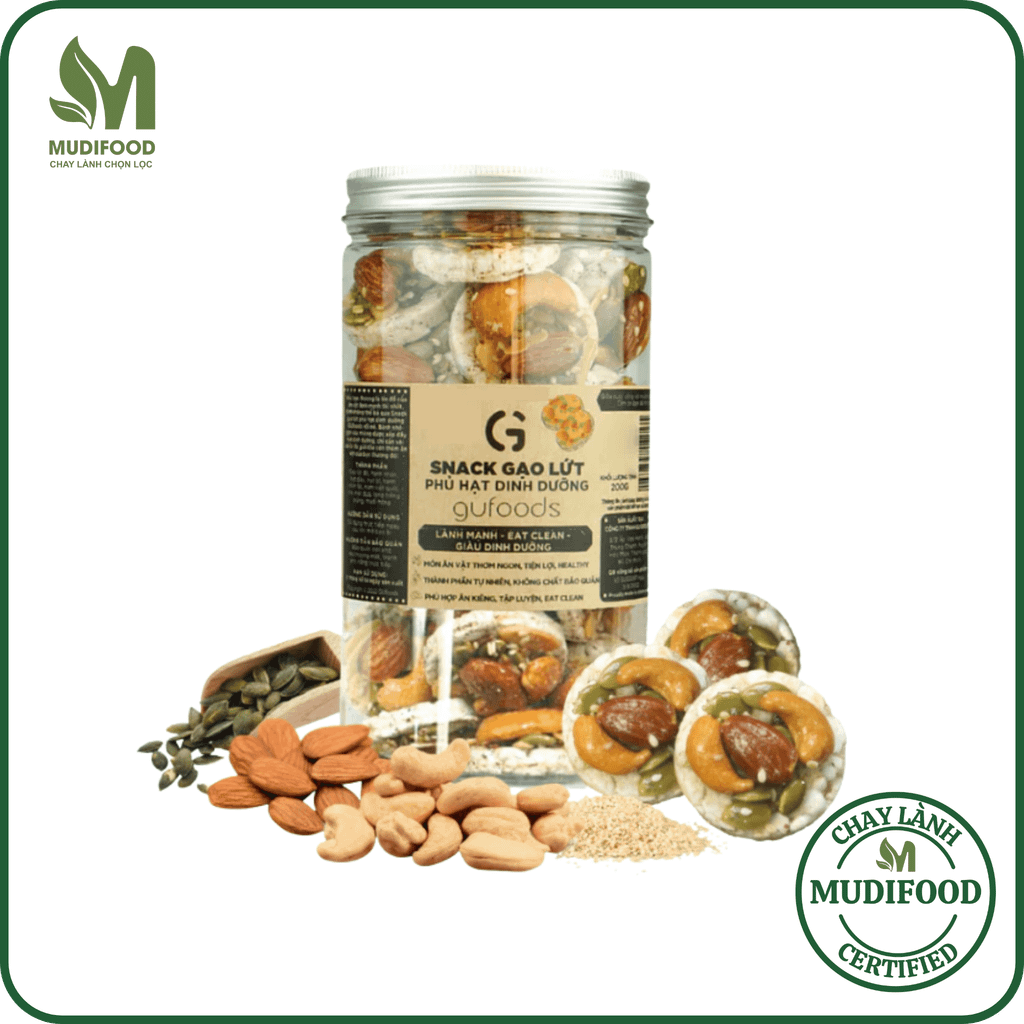 Snack Gạo Lứt Phủ Granola Siêu Hạt GUfoods 200g -Thực Phẩm Bổ Sung Dinh Dưỡng Cho Mẹ Bầu, Sau Sinh, Người Ăn Chay, Ăn Kiêng, Giảm Cân, Eat Clean, Tập Gym, Hàm Lượng Giàu Protein, Omega 3 Và Chất Xơ (Thanh Hạt Và Bánh)