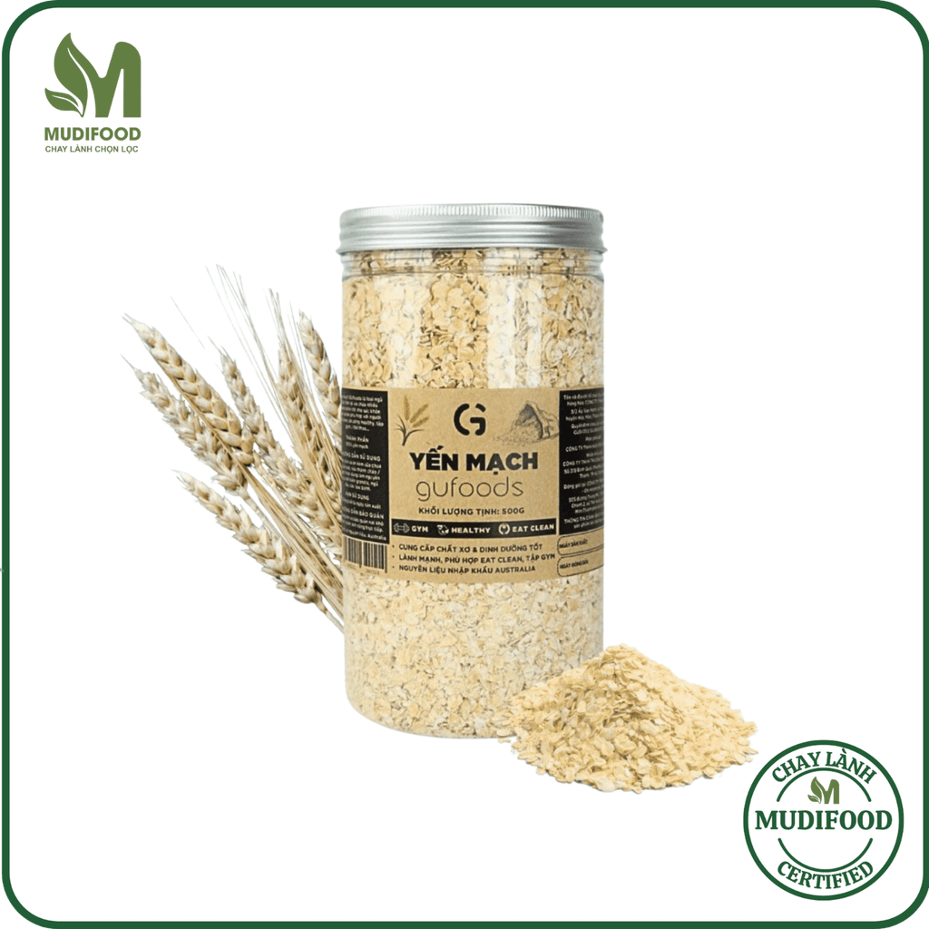Yến Mạch Cán Vỡ 0.55mm GUfoods 500g - Thực Phẩm Bổ Sung Dinh Dưỡng Cho Người Tiểu Đường, Người Giảm Cân, Ăn Kiêng, Tập Gym, Eat Clean, Healthy, Hàm Lượng Giàu Chất Xơ (Bún, Phở, Gạo, Mì, Nui)
