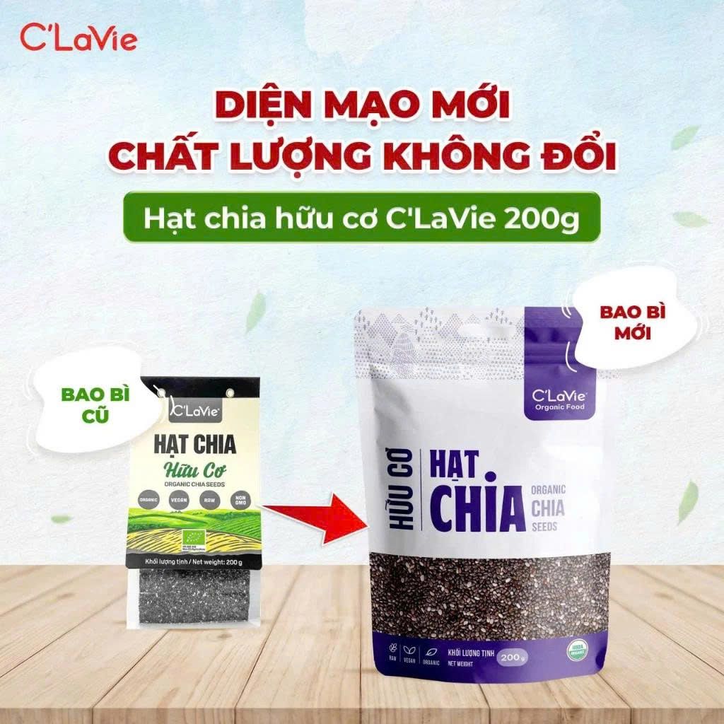 Hạt Chia Hữu Cơ C'lavie Gói 200g - Thực Phẩm Bổ Sung Dinh Dưỡng Cho Mẹ Bầu, Sau Sinh, Người Ăn Chay, Ăn Kiêng, Giảm Cân, Tập Gym, Eat Clean, Hàm Lượng Giàu Protein Và Chất Xơ (CBCL, CX, SPF)y)