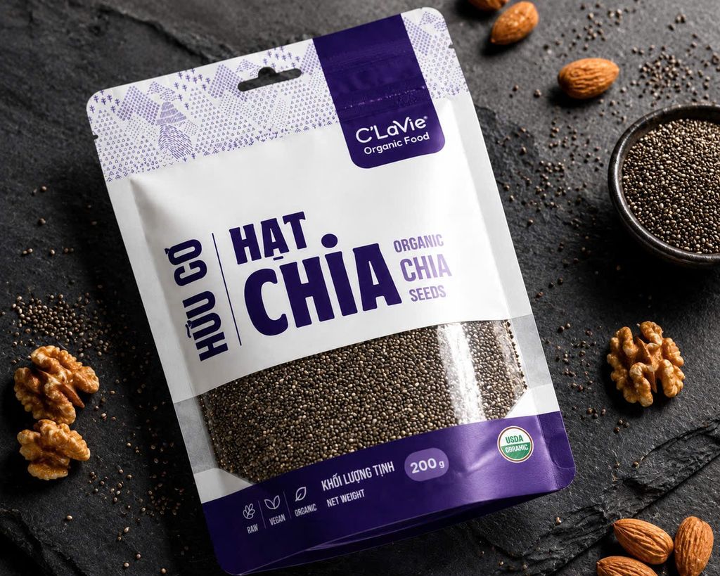 Hạt Chia Hữu Cơ C'lavie Gói 200g - Thực Phẩm Bổ Sung Dinh Dưỡng Cho Mẹ Bầu, Sau Sinh, Người Ăn Chay, Ăn Kiêng, Giảm Cân, Tập Gym, Eat Clean, Hàm Lượng Giàu Protein Và Chất Xơ (CBCL, CX, SPF)y)