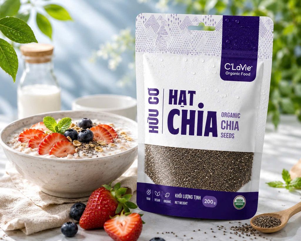 Hạt Chia Hữu Cơ C'lavie Gói 200g - Thực Phẩm Bổ Sung Dinh Dưỡng Cho Mẹ Bầu, Sau Sinh, Người Ăn Chay, Ăn Kiêng, Giảm Cân, Tập Gym, Eat Clean, Hàm Lượng Giàu Protein Và Chất Xơ (CBCL, CX, SPF)y)