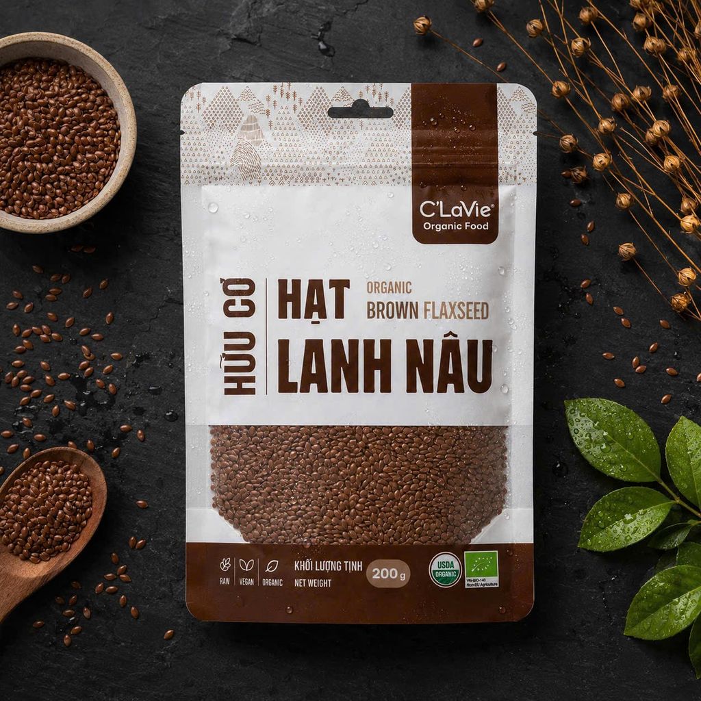 Hạt Lanh Nâu Hữu Cơ C'Lavie Gói 200g - Thực Phẩm Bổ Sung Dinh Dưỡng Cho Mẹ Bầu, Sau Sinh, Người Già, Người Tiểu Đường, Ăn Chay, Ăn Kiêng, Healthy, Tốt Cho Tim Mạch Giàu Omega 3-6, Protein Thực Vật (CBCL, SPF, Hạt Và Đậu)