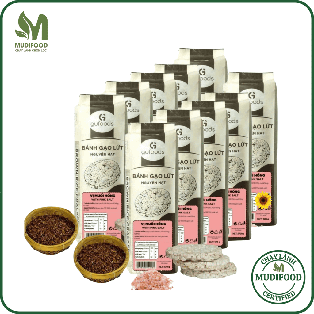 [Vị Muối Hồng] - Bánh Gạo Lứt Ăn Kiêng GUfoods 170g - Thực Phẩm Bổ Sung Dinh Dưỡng Cho Người Tiểu Đường, Người Ăn Chay, Ăn Kiêng, Giảm Cân, Tập Gym, Eat Clean, Hàm Lượng Chất Xơ Cao (Bánh Và Snack Healthy)