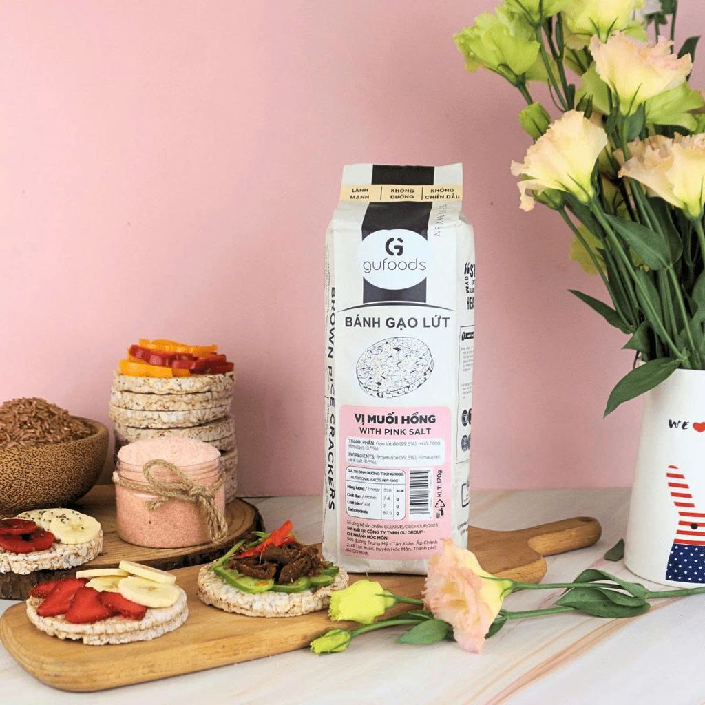 [Vị Muối Hồng] - Bánh Gạo Lứt Ăn Kiêng GUfoods 170g - Thực Phẩm Bổ Sung Dinh Dưỡng Cho Người Tiểu Đường, Người Ăn Chay, Ăn Kiêng, Giảm Cân, Tập Gym, Eat Clean, Hàm Lượng Chất Xơ Cao (Bánh Và Snack Healthy)
