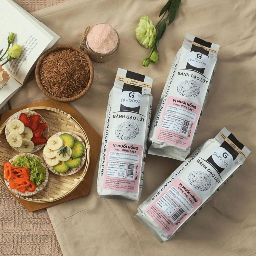 [Vị Muối Hồng] - Bánh Gạo Lứt Ăn Kiêng GUfoods 170g - Thực Phẩm Bổ Sung Dinh Dưỡng Cho Người Tiểu Đường, Người Ăn Chay, Ăn Kiêng, Giảm Cân, Tập Gym, Eat Clean, Hàm Lượng Chất Xơ Cao (Bánh Và Snack Healthy)