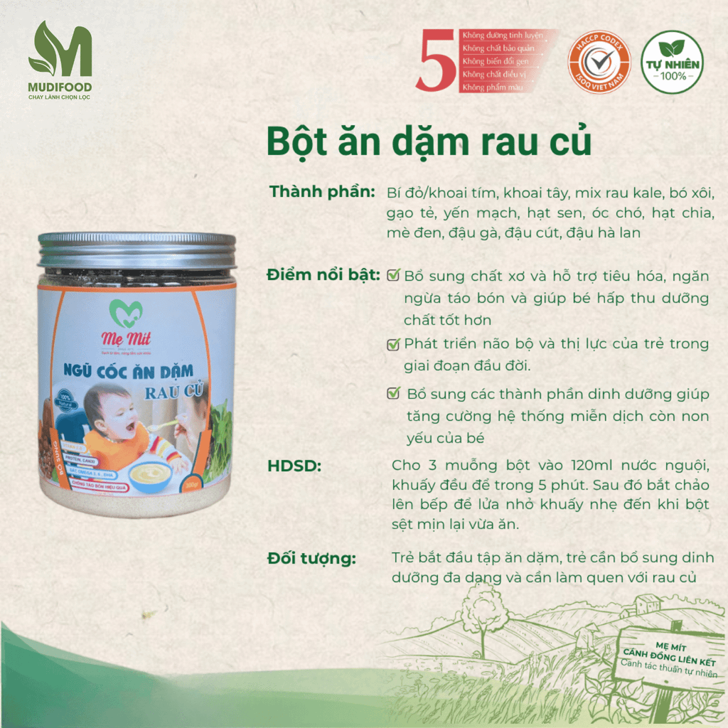 Bột Ngũ Cốc Ăn Dặm Rau Củ Mẹ Mít Hộp 300g - Thực Phẩm Bổ Sung Dinh Dưỡng Ăn Dặm Cho Bé Yêu, Vitamin Từ Rau Củ