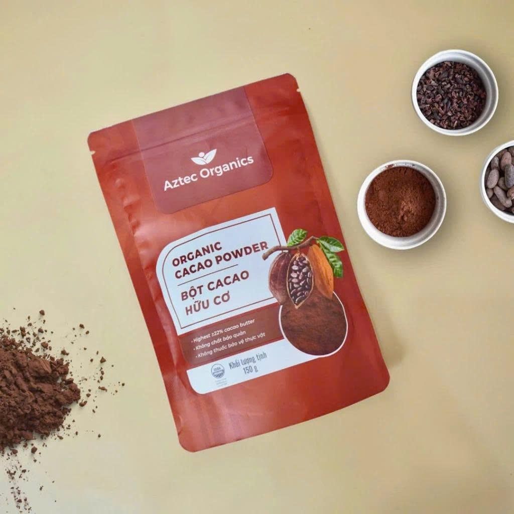 Bột Cacao Hữu Cơ Aztec Organics 150g – 100% Nguyên Chất, Không Đường, Giàu Flavan, Thực Phẩm Bổ Sung Dinh Dưỡng Cho Mẹ Bầu, Sau Sinh, Người Già, Người Tiểu Đường, Ăn Chay, Ăn Kiêng, Eat Clean, Healthy, Tốt Cho Tim Mạch (SPF))