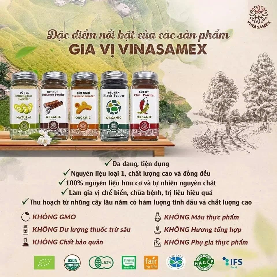 Bột Gia Vị Hữu Cơ Vinasamex 50g - Thực Phẩm Bổ Sung Dinh Dưỡng Cho Cả Gia Đình, Người Tiểu Đường, Ăn Kiêng, Ăn Chay, Gia Vị Cho Những Bữa Ăn Tròn Vị, Tẩm Uớp Món Ăn (GV)