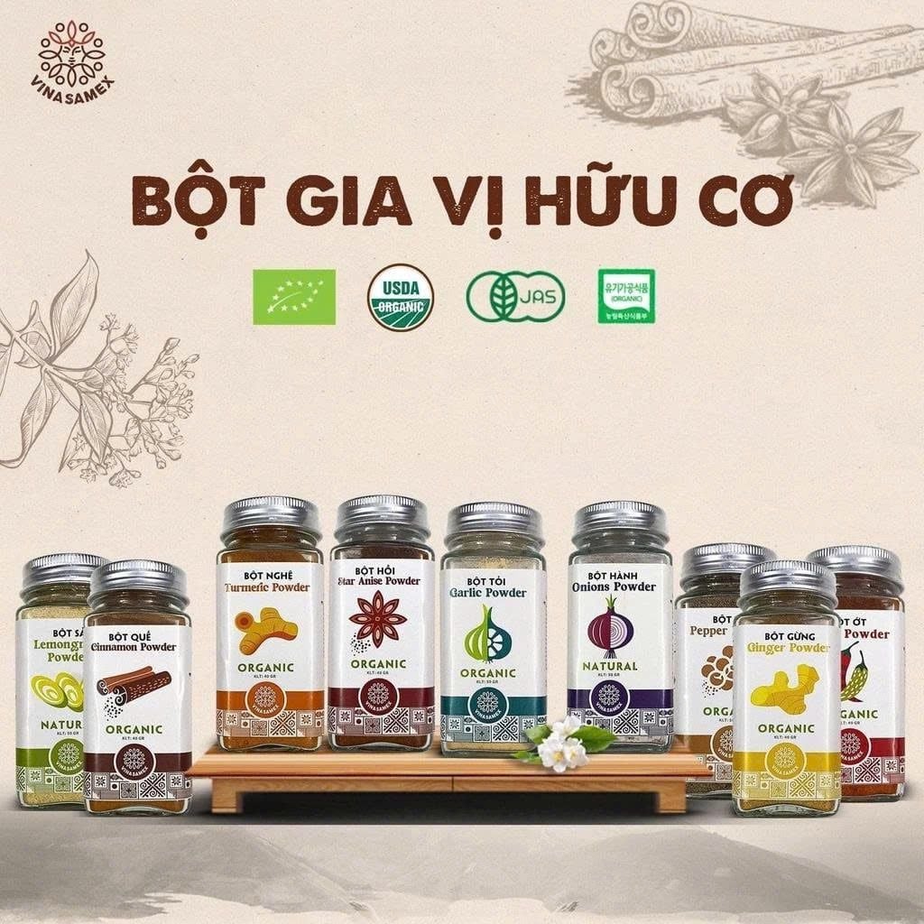 Bột Gia Vị Hữu Cơ Vinasamex 50g - Thực Phẩm Bổ Sung Dinh Dưỡng Cho Cả Gia Đình, Người Tiểu Đường, Ăn Kiêng, Ăn Chay, Gia Vị Cho Những Bữa Ăn Tròn Vị, Tẩm Uớp Món Ăn (GV)