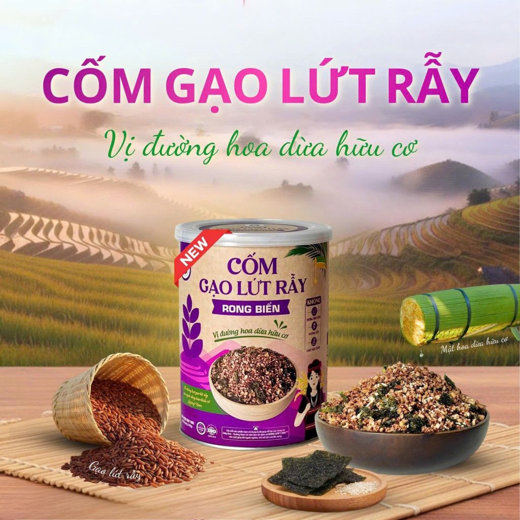 Cốm Gạo Lứt Rẫy Rong Biển Bh.Nong Hũ 180g - Thực Phẩm Bổ Sung Dinh Dưỡng Cho Người Tiểu Đường, Người Ăn Chay, Ăn Kiêng, Giảm Cân, Tập Gym, Eat Clean, Hàm Lượng Chất Xơ Cao (Bánh Và Snack Healthy)