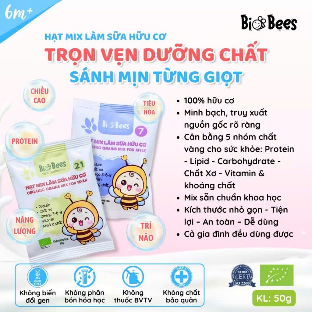 Hạt Mix Làm Sữa Hữu Cơ BioBees Số 28 (Gói 50g) - Nguyên Liệu Làm Sữa Hạt Sạch, Giàu Dinh Dưỡng (SH)