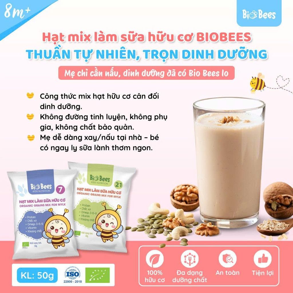 Combo 4 Gói Hạt Mix Làm Sữa Hữu Cơ BioBees 50g - Nguyên Liệu Làm Sữa Hạt Sạch, Giàu Dinh Dưỡng (SH)