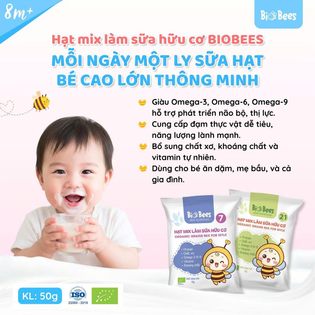 Hạt Mix Làm Sữa Hữu Cơ BioBees Số 15 (Gói 50g) - Nguyên Liệu Làm Sữa Hạt Sạch, Giàu Dinh Dưỡng (SH)