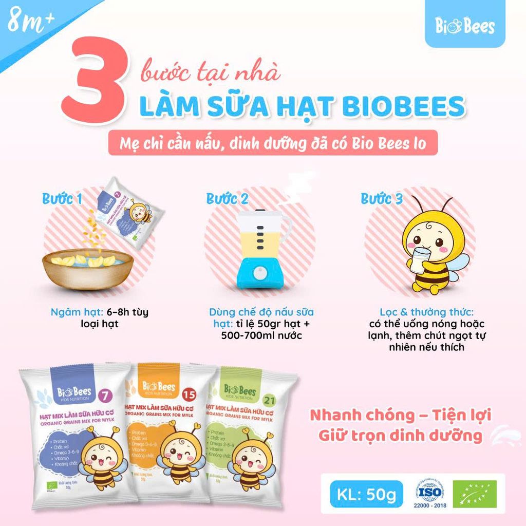 Combo 4 Gói Hạt Mix Làm Sữa Hữu Cơ BioBees 50g - Nguyên Liệu Làm Sữa Hạt Sạch, Giàu Dinh Dưỡng (SH)