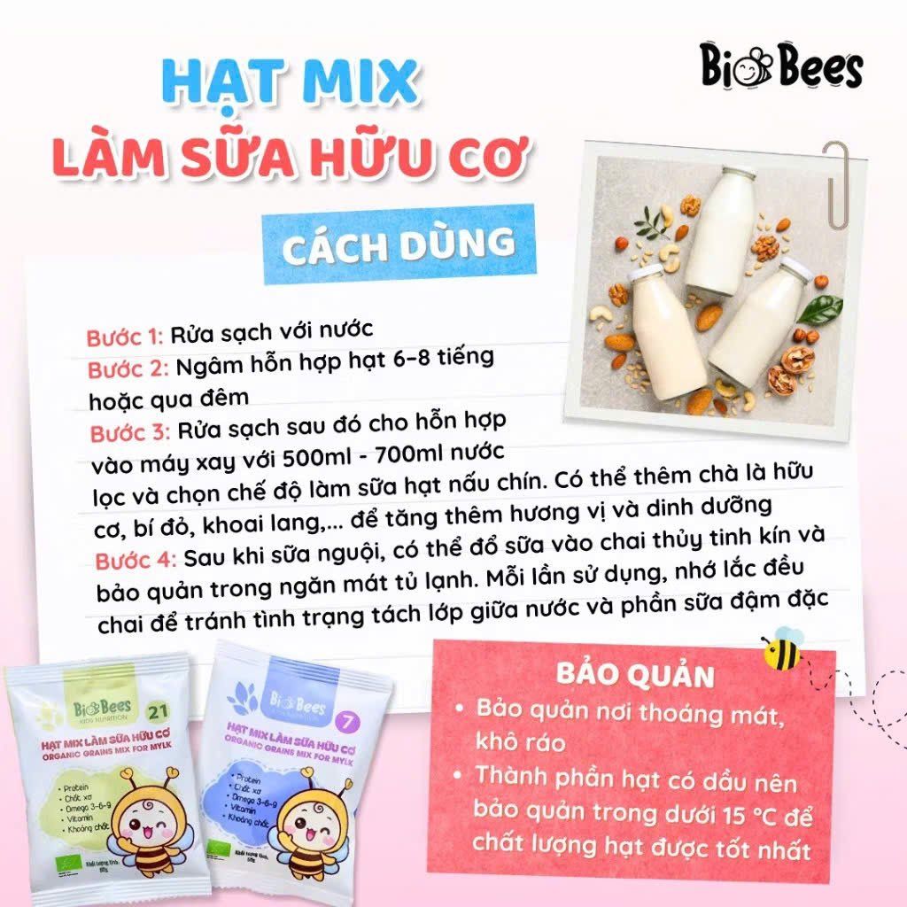Hạt Mix Làm Sữa Hữu Cơ BioBees Số 7 (Gói 50g) - Nguyên Liệu Làm Sữa Hạt Sạch, Giàu Dinh Dưỡng (SH)
